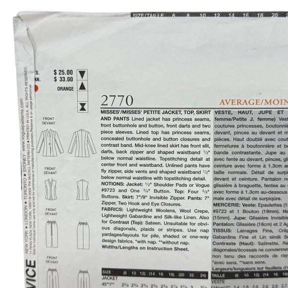 Vogue Wardrobe 2768 2770 2725 Sewing Patterns Jacket Top Skirt Pants Sizes 8-16 - Picture 4 of 10